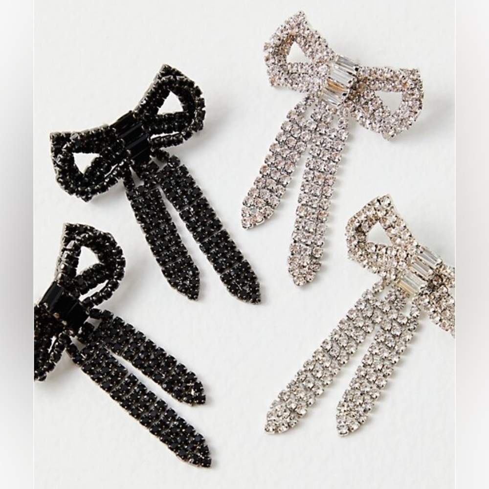 FREE PEOPLE - Isn't She Lovely Bow Earrings, Black, One Size